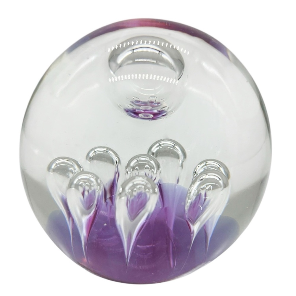 Art Glass Purple Iridescent Bubble Paperweight Controlled Bubbles